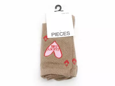 CHAUSSETTES PCSEBBY GLITTER EMB SOCK FC Beige Accessoires Femme
