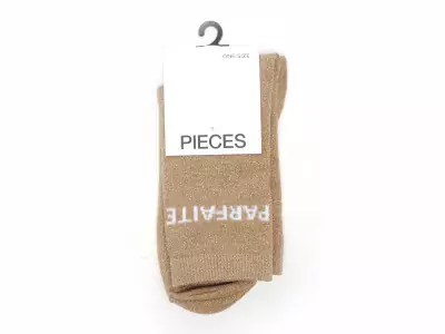 CHAUSSETTES PCSEBBY LONG GLITTER STATEMENT SOCK NOOS Beige