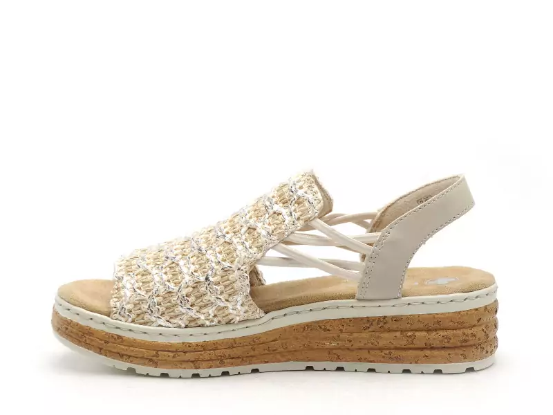 Rieker 62741 Beige Sandales à Talons Femme