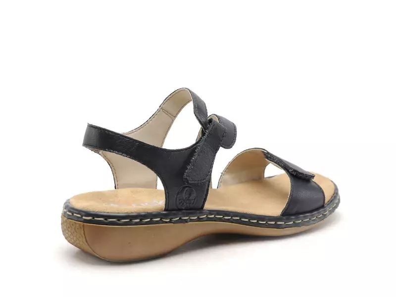 Rieker 659C7 Bleu Sandales Plates Femme