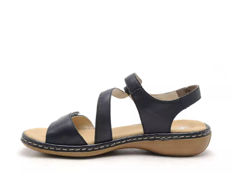 Rieker 659C7 Bleu Sandales Plates Femme