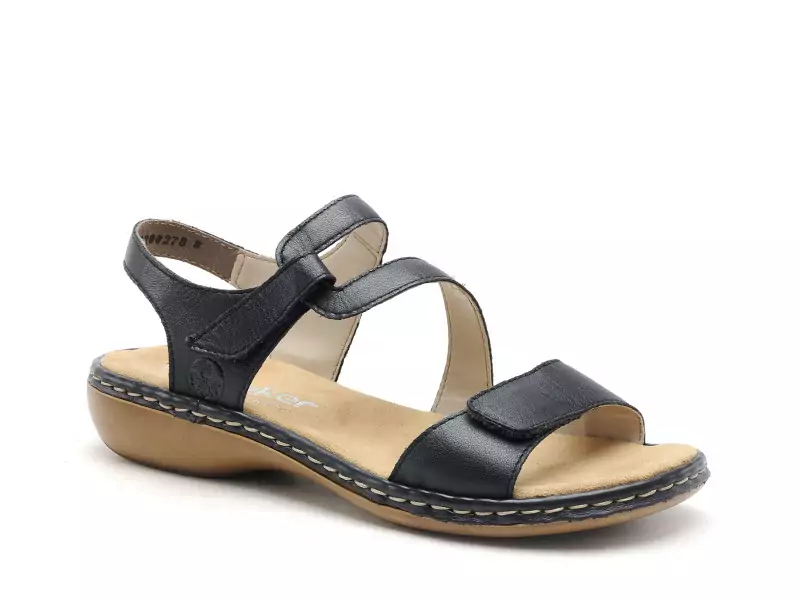 Rieker 659C7 Bleu Sandales Plates Femme