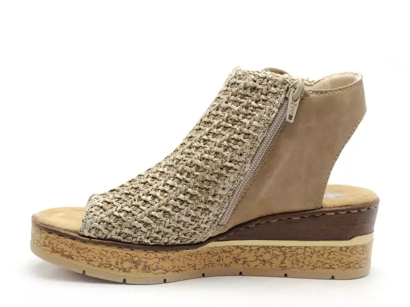 Rieker 63791 Beige Sandales à Talons Femme