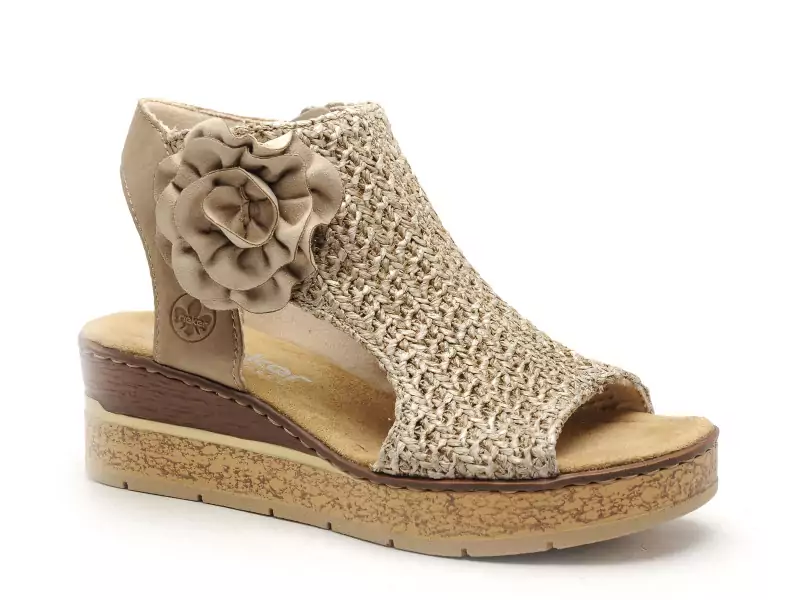 Rieker 63791 Beige Sandales à Talons Femme