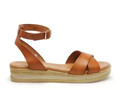 14749 Marron Sandales Plates Femme