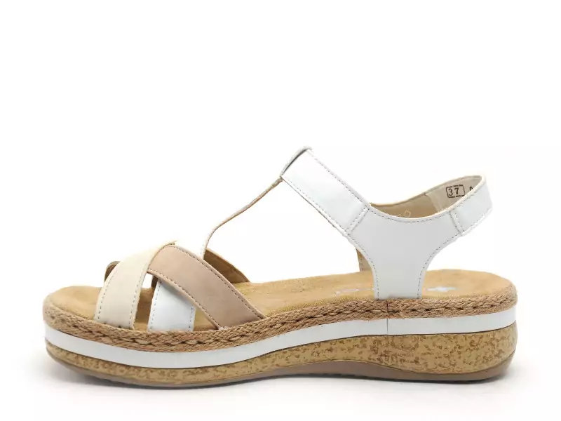 Rieker V0919 Blanc Sandales à Talons Femme