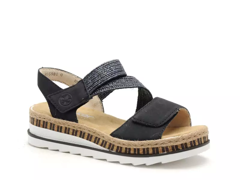 Rieker V7974 Bleu Sandales à Talons Femme