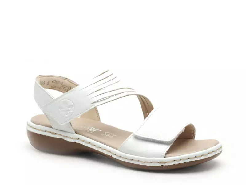 Rieker 65964 Blanc Sandales Plates Femme
