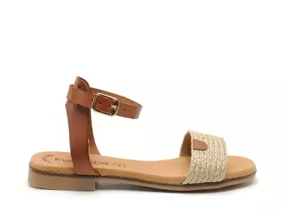 3052 Beige Sandales Plates Femme