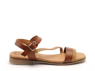 3015 Marron Sandales Plates Femme