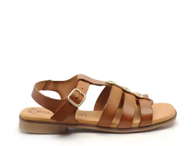 3023 Marron Sandales Plates Femme