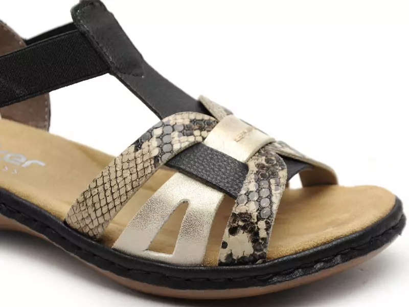 Rieker 65918 Noir Sandales Plates Femme