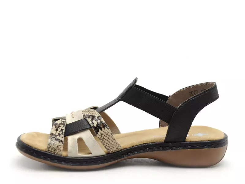 Rieker 65918 Noir Sandales Plates Femme