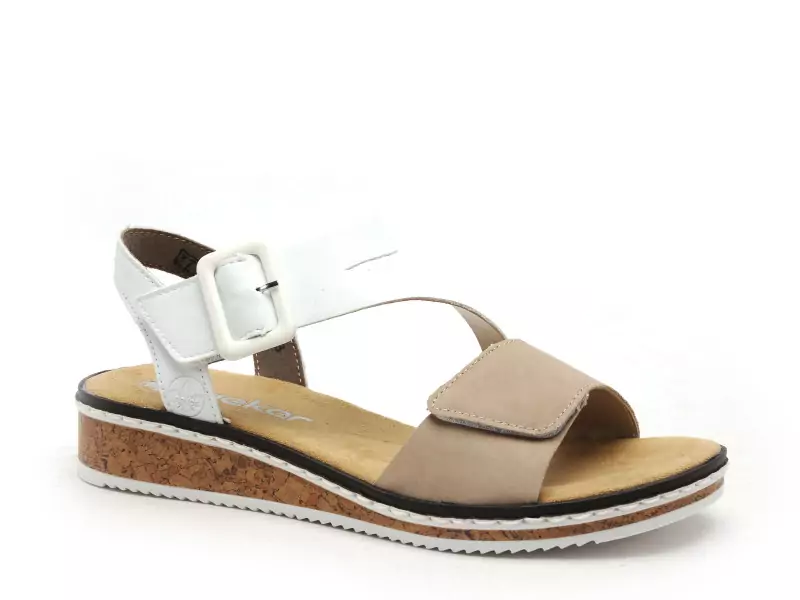 Rieker V3660 Beige Sandales Plates Femme