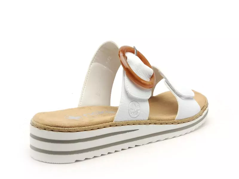 Rieker V0692 Blanc Mules et Sabots Plats Femme