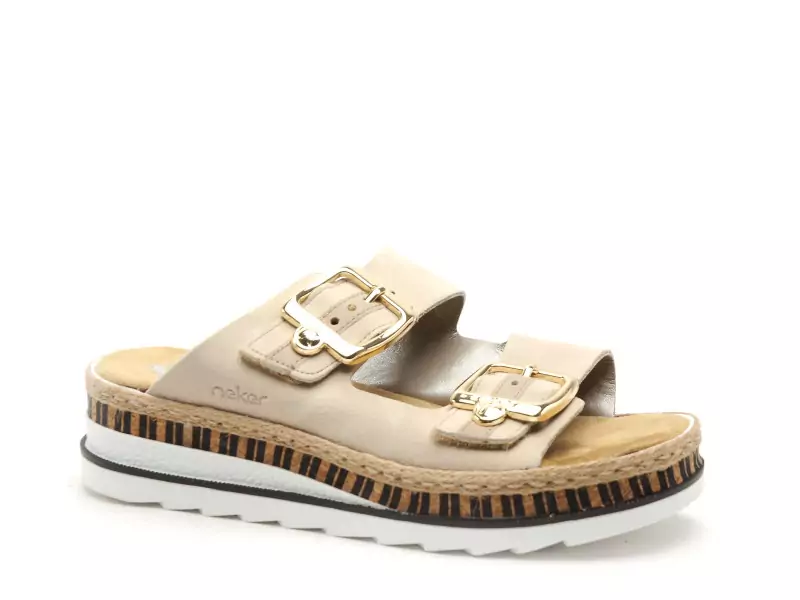 Rieker V7955 Beige Mules et Sabots à Talons Femme