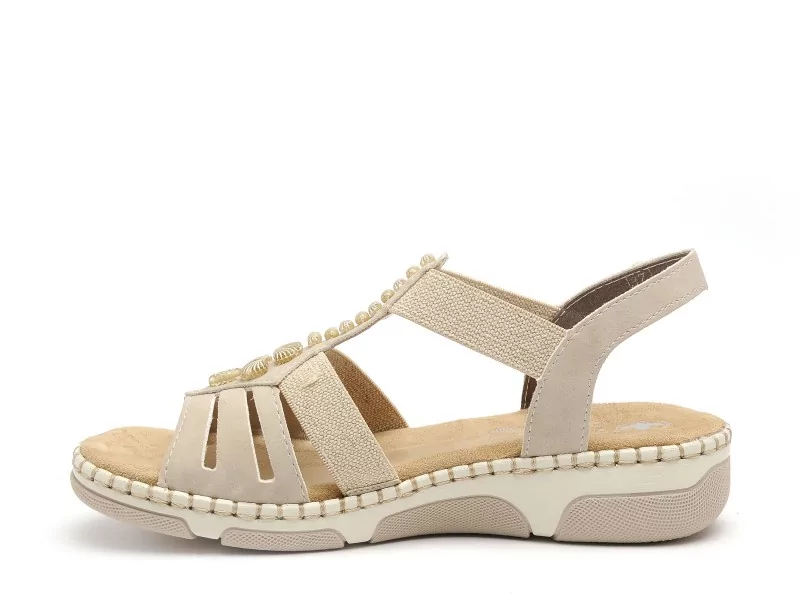 Rieker 66201 Beige Sandales Plates Femme
