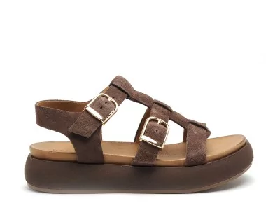 A96046 Marron Sandales Plates Femme