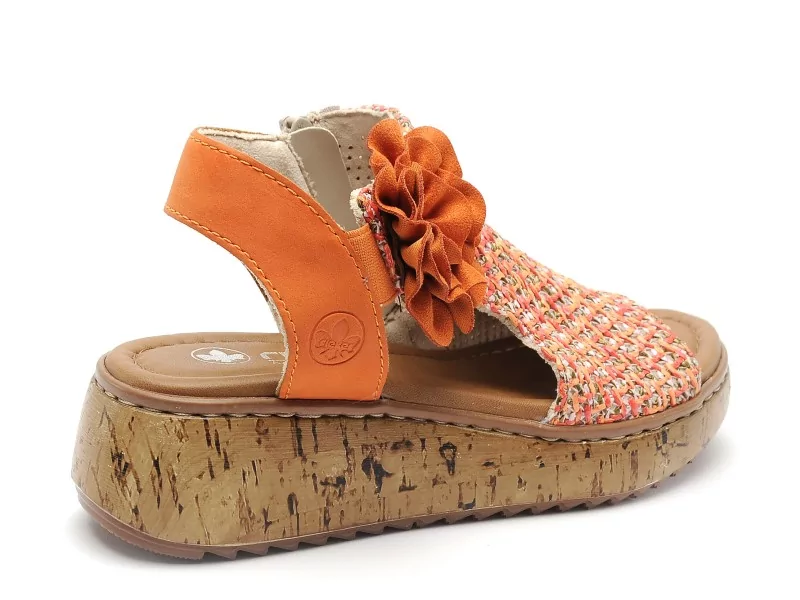 Rieker V1783 Orange Sandales à Talons Femme