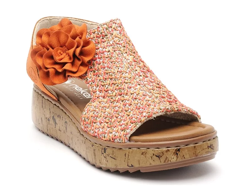 Rieker V1783 Orange Sandales à Talons Femme