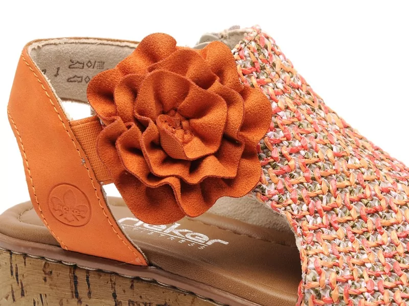 Rieker V1783 Orange Sandales à Talons Femme