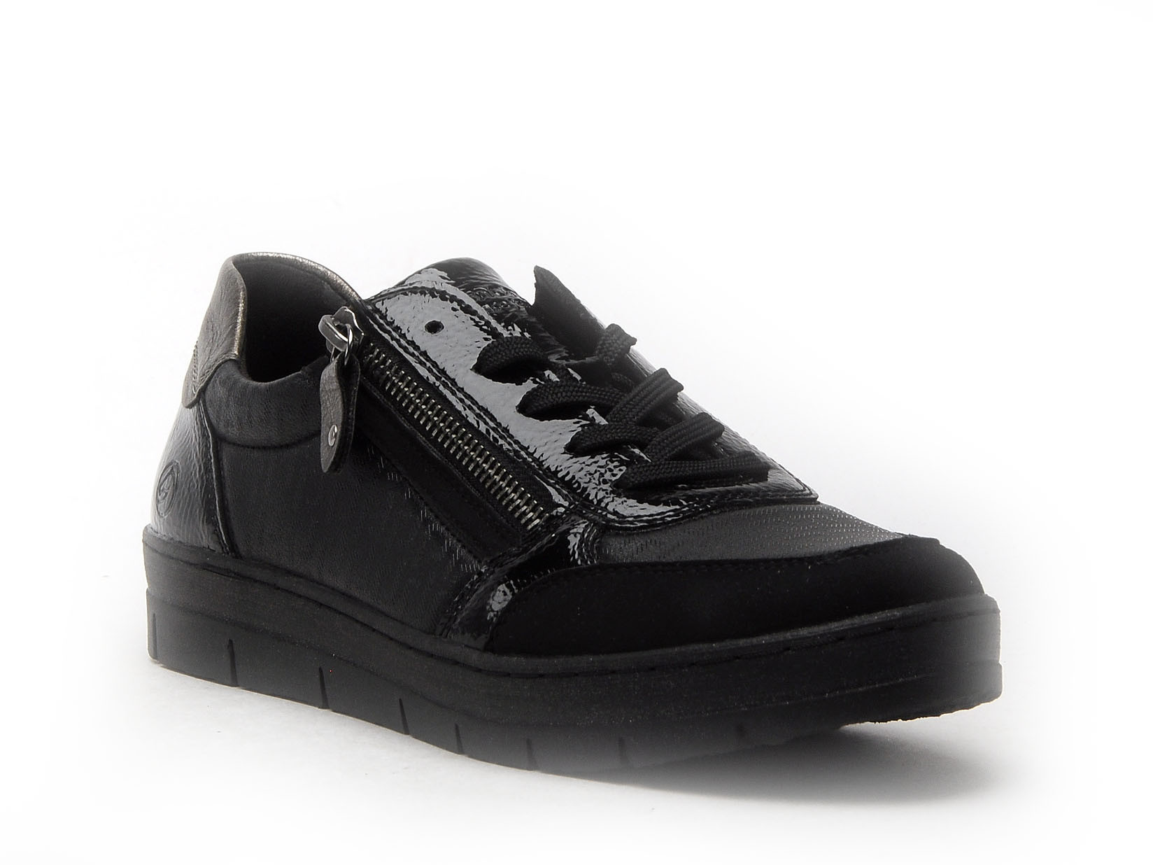 Baskets Remonte D5831-03 Noires - Cuir Lacets Zip Grande Pointure Femme
